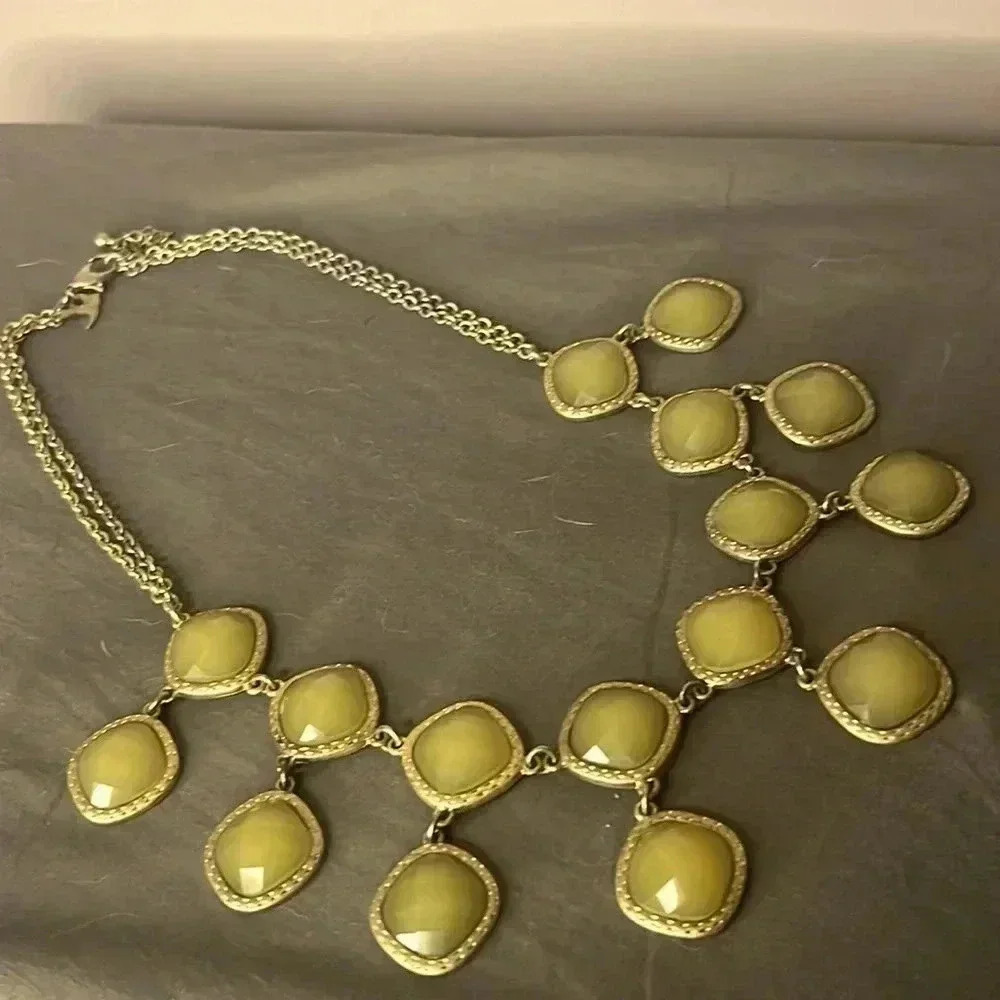 Vintage bib statement, olive green, and silver necklace